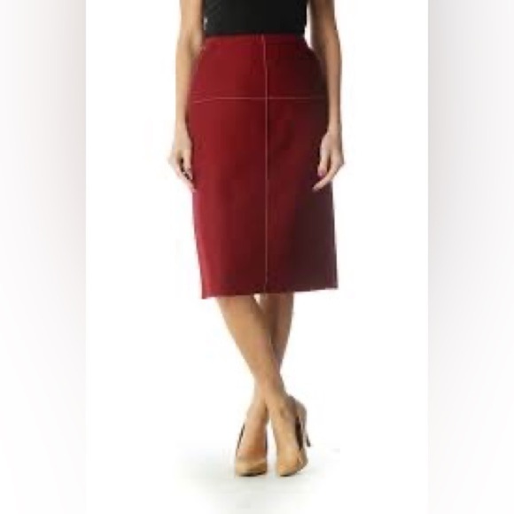 J. CREW Women's Thick Solid 80% Wool Pencil Skirt Pocket Dark Red 4 - Picture 1 of 3